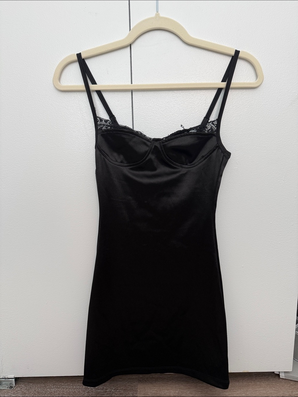 Motel Rocks Black Satin Lace-Trim Slip Dress